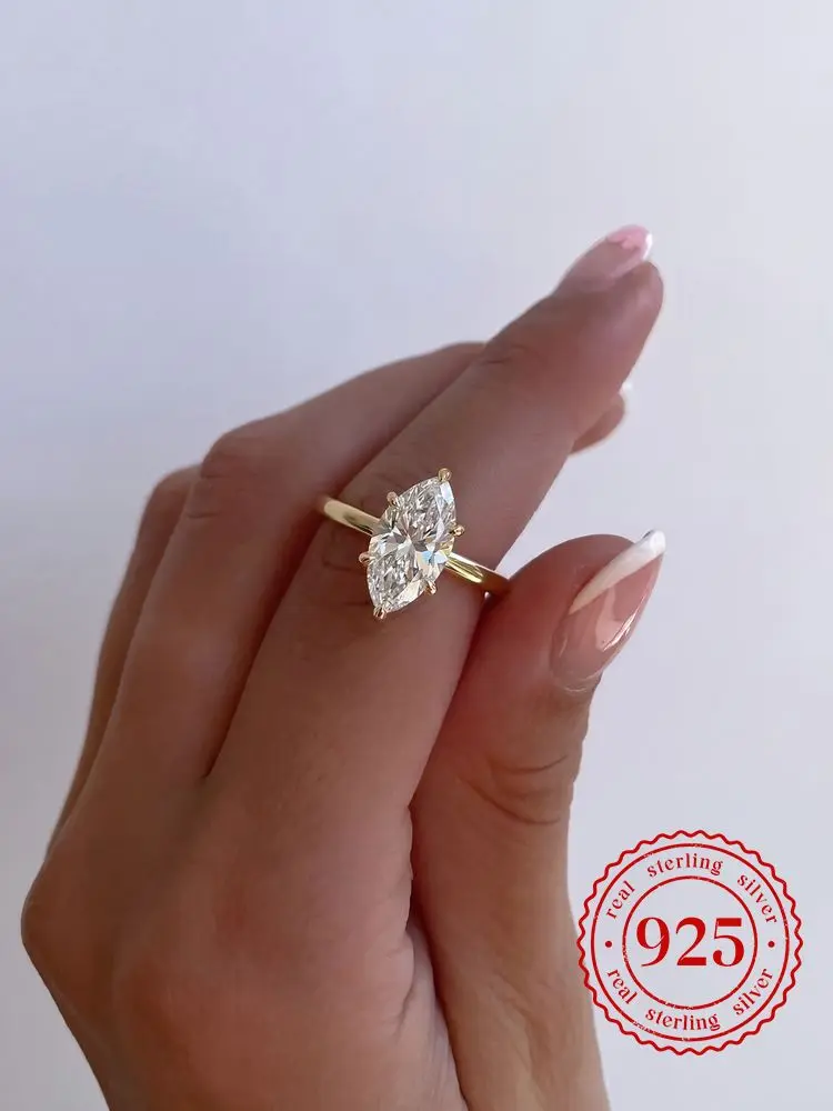 Anillo Moonla de Plata de Ley 925 clásico con circonita marquesa de 1-3 quilates para mujer, joyería fina de alta calidad para fiesta de compromiso