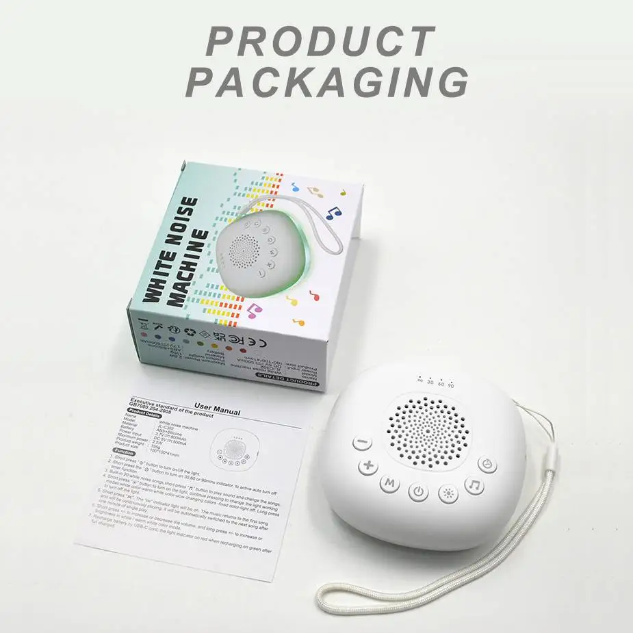 Máquina portátil de ruido blanco, ayuda para dormir con luz LED para respirar y 20 tipos de música ligera, dispositivo de meditación para relajación