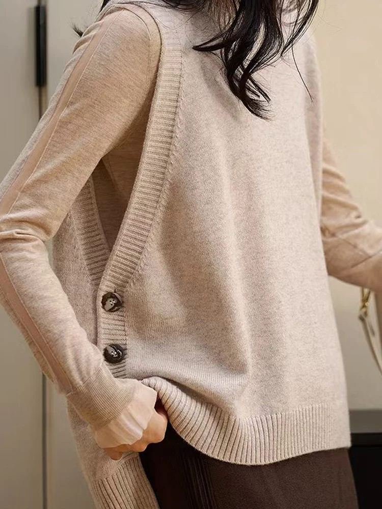 Nueva moda 100% de lana merina para mujer, suéter, chaleco, Otoño Invierno, prendas de punto para mujer, jersey liso, ropa de Cachemira sin mangas, Tops