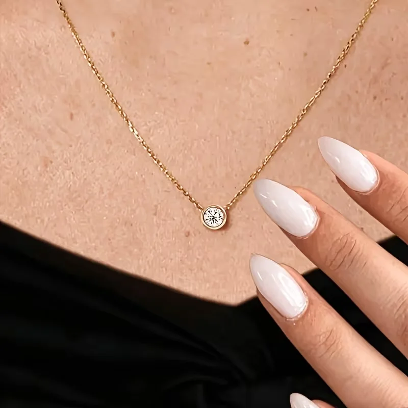 Collares con Colgante de Circonita Cúbica Redonda Brillante Minimalista Chapado en Oro de 18K, Collar con Piedra de Circonita Cúbica AAA Transparente para Mujer, Regalos de Joyería