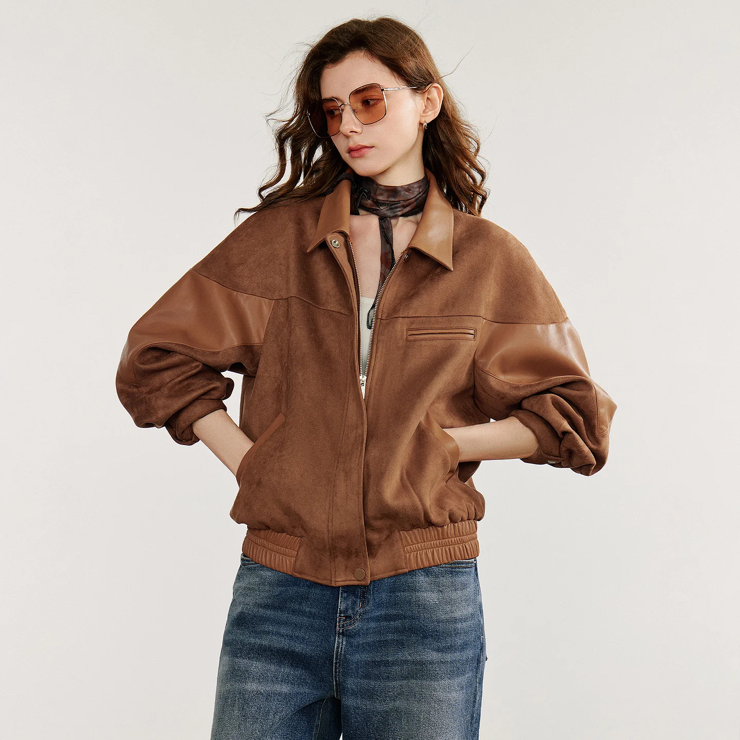 TOYOUTH chaqueta de cuero para mujer 2025 otoño nuevo estilo Nomadic Retro gamuza PU cuero empalme chaqueta abrigo
