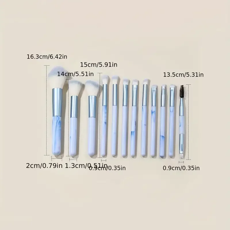 Set de 12 Brochas de Maquillaje Azules para Base, Corrector, Rubor, Polvo, Sombra de Ojos, Kabuki, Brochas Suaves y Esponjosas para Maquillaje Femenino