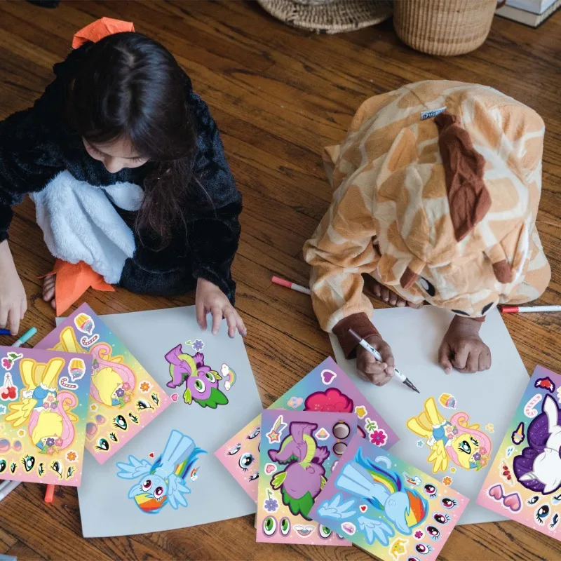 8 hojas de pegatinas de Anime My Little Pony, hacer una cara, montar, divertidas calcomanías DIY, rompecabezas, regalo de cumpleaños para niños y niñas