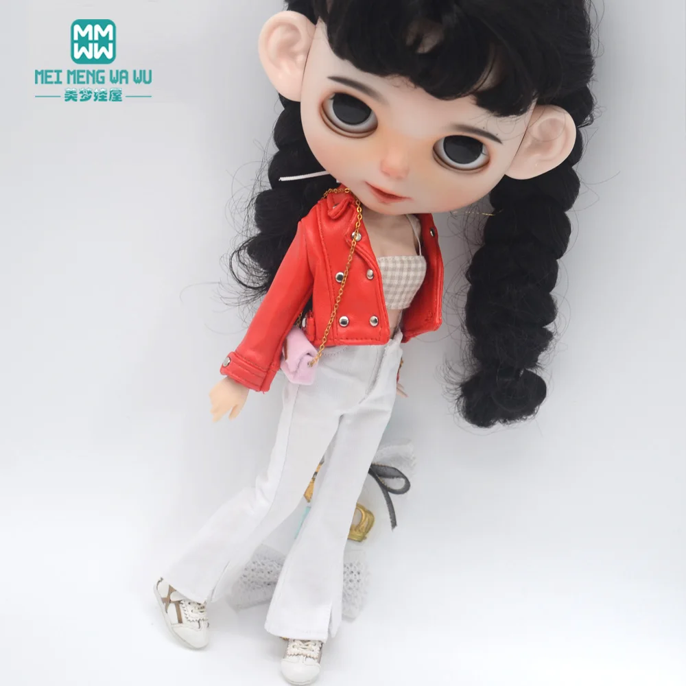 Ropa de muñeca Blyth de 28-30cm, accesorios Azone OB24, juguetes, chaquetas de cuero de moda, pantalones vaqueros acampanados, Top de tubo, regalos para niñas