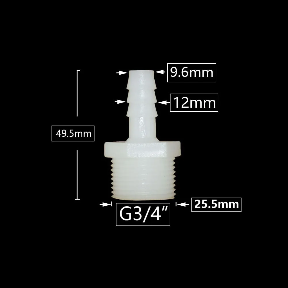 Rosca de 3/4 pulgadas a púas, conector de manguera de plástico de 10/12/14/16/18/20/25mm, accesorio de manguera, sistema de riego por goteo, acoplador de tubería