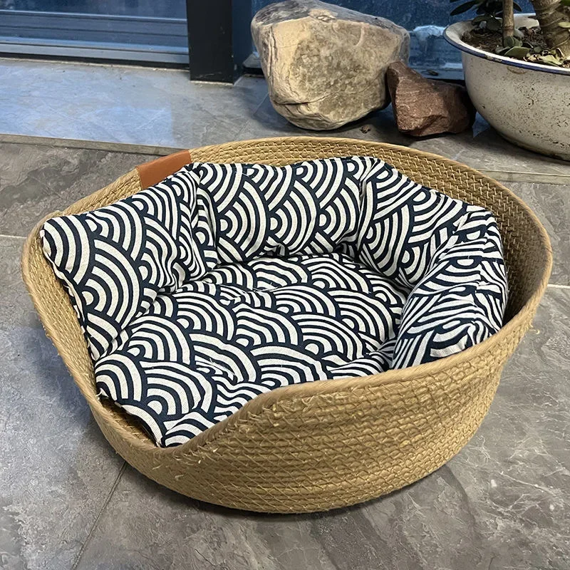 Cesta de ratán para mascotas, colchón de hierba tejida, nido de gato, perrera, tabla de rascar de paja, cama de gato para cachorro y gatito, Universal para todas las estaciones