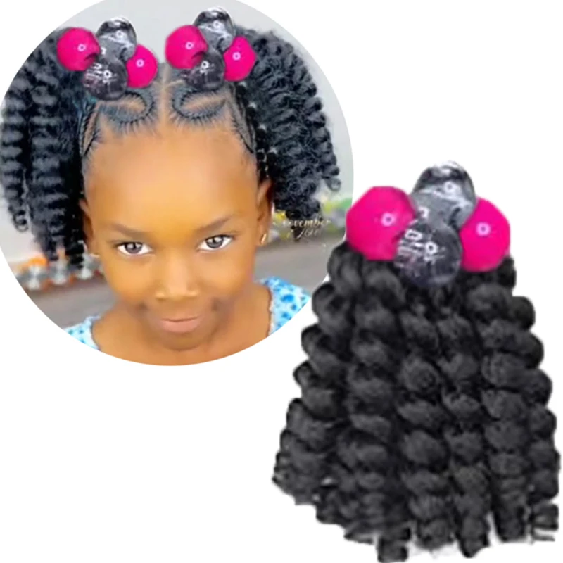 Extensión de cola de caballo trenzada para niños, 2 uds., con cuentas de bolas elásticas, pelucas para niñas con decoración de cuentas, postizo sintético negro