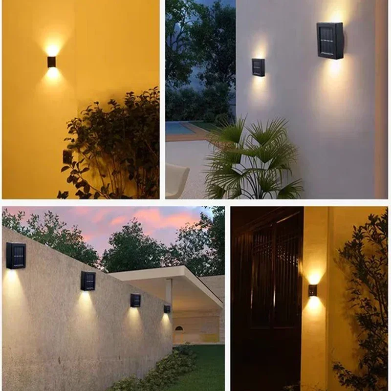 Lámpara Solar de pared para exteriores, luz alimentada por energía Solar impermeable, cuentas de 4LED, ilumina hacia arriba y hacia abajo, decoración de jardín y hogar, luz de pared