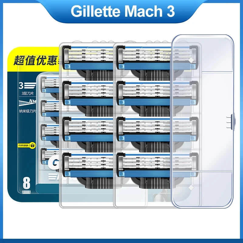 Gillette Mach 3 cabezal de afeitadora, cartuchos de repuesto con tiras de luz, cuchillas de 3 capas, corte rápido y suave, cuidado facial de barba para hombre