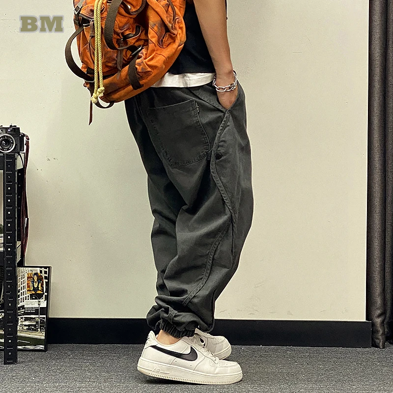 Ropa informal japonesa de talla grande para hombre, pantalones Cargo de gran tamaño, ropa para correr informales Harajuku, pantalones holgados coreanos de Hip Hop para hombre