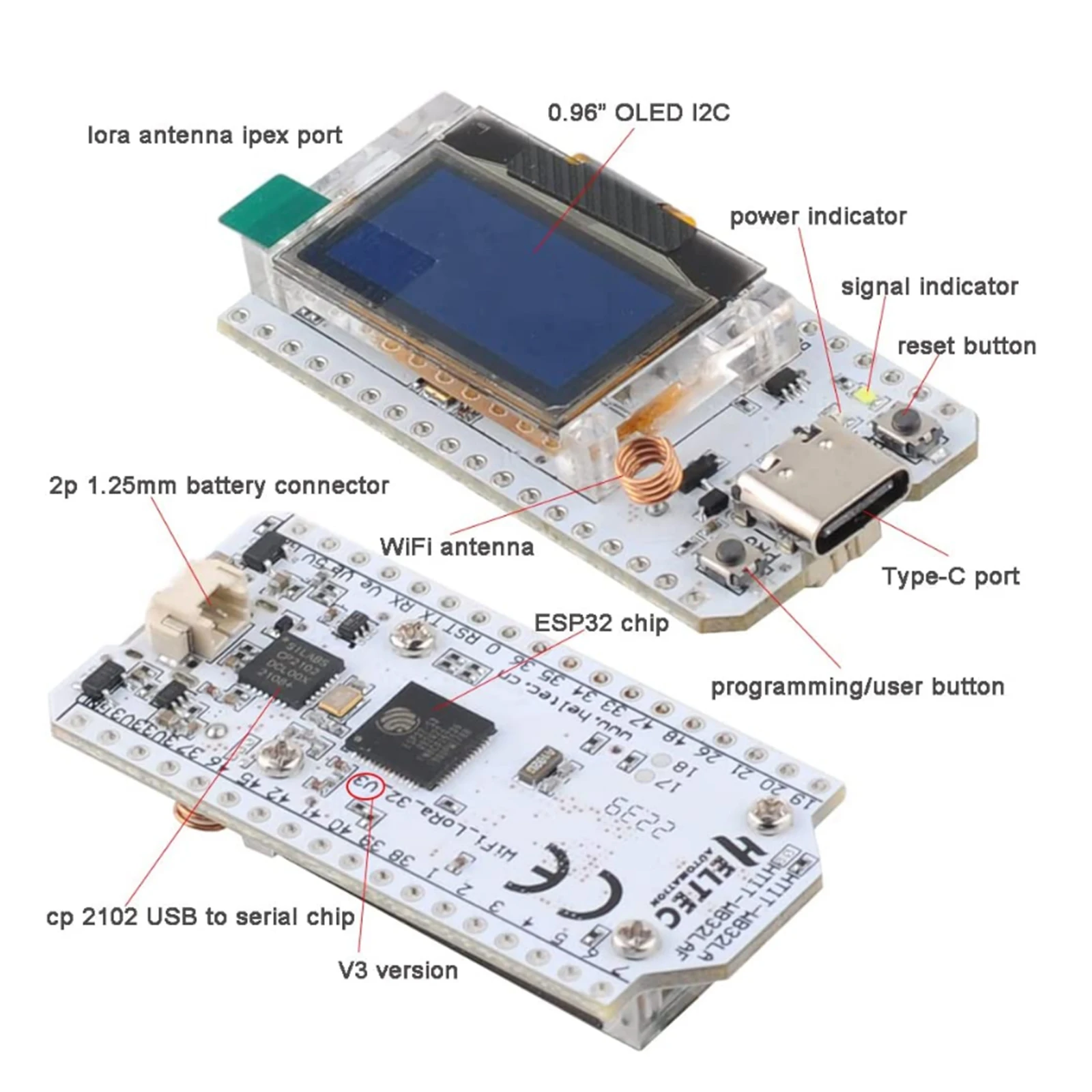2 Conjuntos de Kits ESP32 Lora V3 con Pantalla OLED de 0.96 Pulgadas, Placa de Desarrollo 868MHz 915MHz LoRa32 SX1262 para Dispositivos Arduino Meshtastic