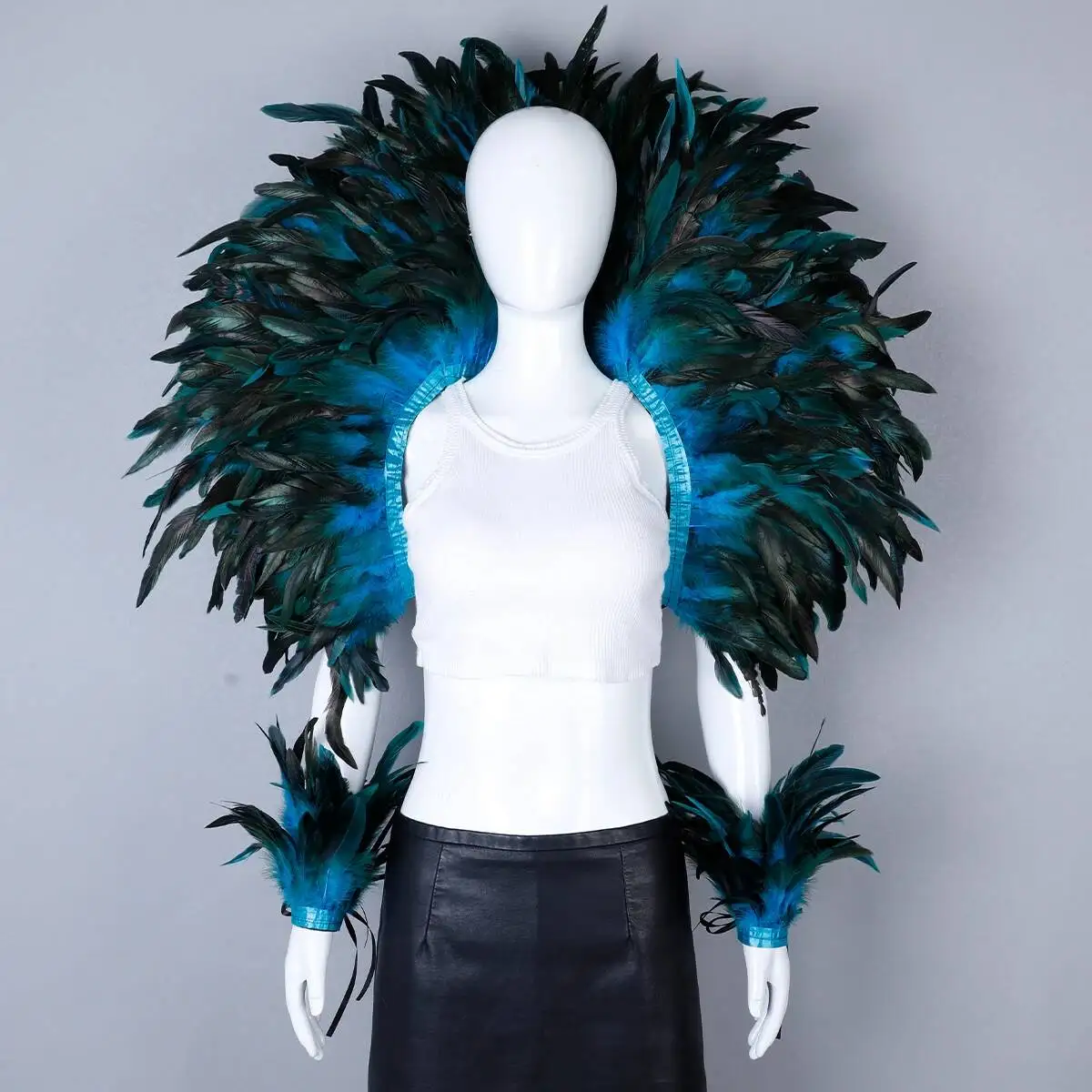 Punk Halloween bola enmascarada pluma Punk carnaval fiesta conjunto nueva fiesta carnaval elegante mujer chal 2 piezas conjunto Cosplay pluma