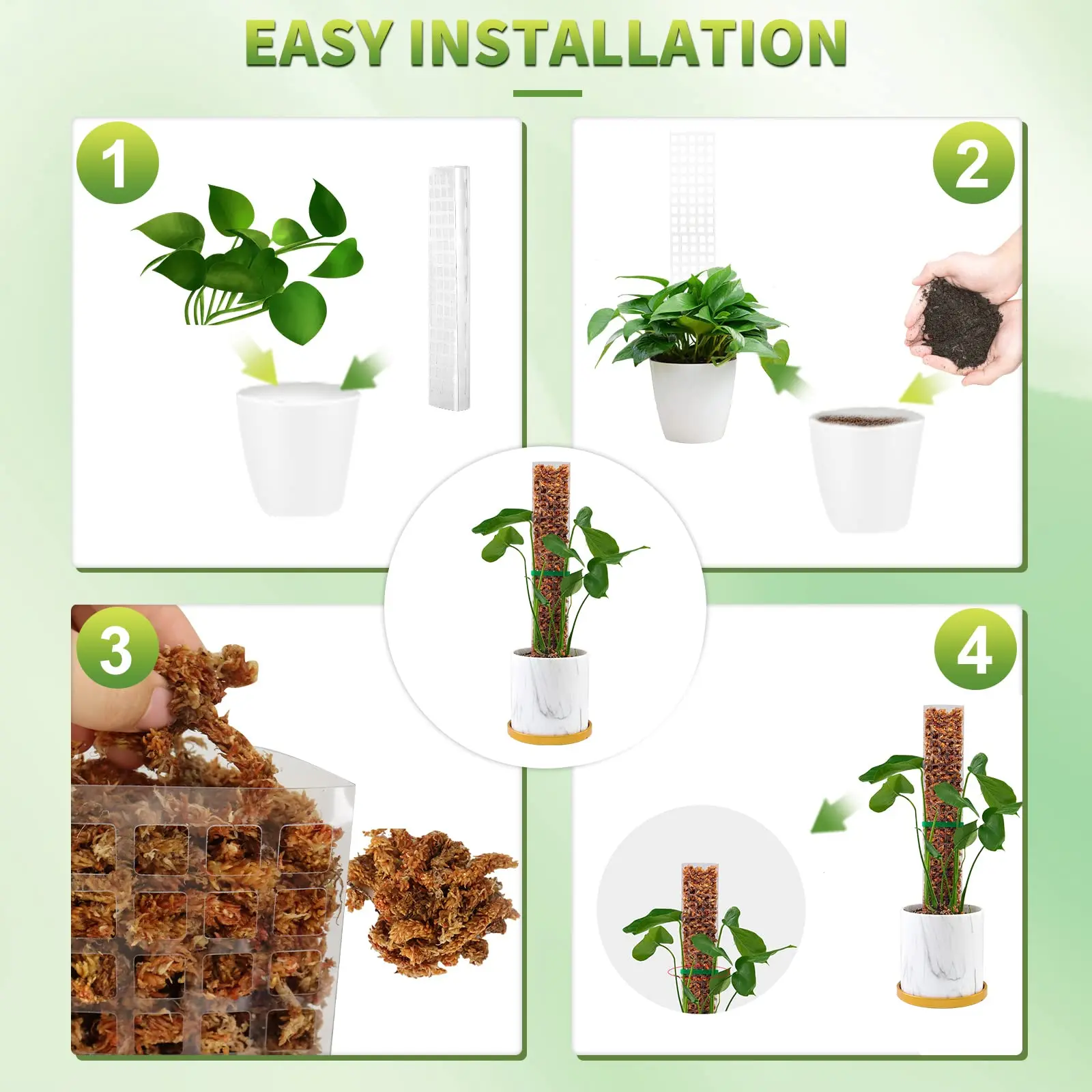 Postes de musgo, soporte para plantas, plástico transparente, reutilizable, palos en macetas para interiores, tren, planta trepadora para crecer hacia arriba para jardín