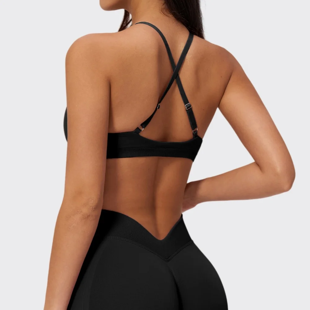 Sujetador deportivo sexy para mujer, top de gimnasio sin costuras, para entrenamiento, correr, yoga, con tirantes cruzados, ropa interior deportiva, push-up, para fitness y ejercicio.