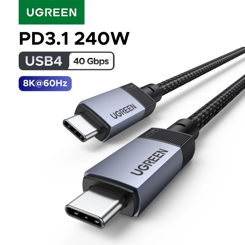 Cable USB4 USB C a USB C UGREEN, 40 Gbps, 8K, 240 W, PD3.1, Carga Rápida, Cable de Datos y Video Tipo C para MacBook, iPhone, iPad, Monitor, Dock