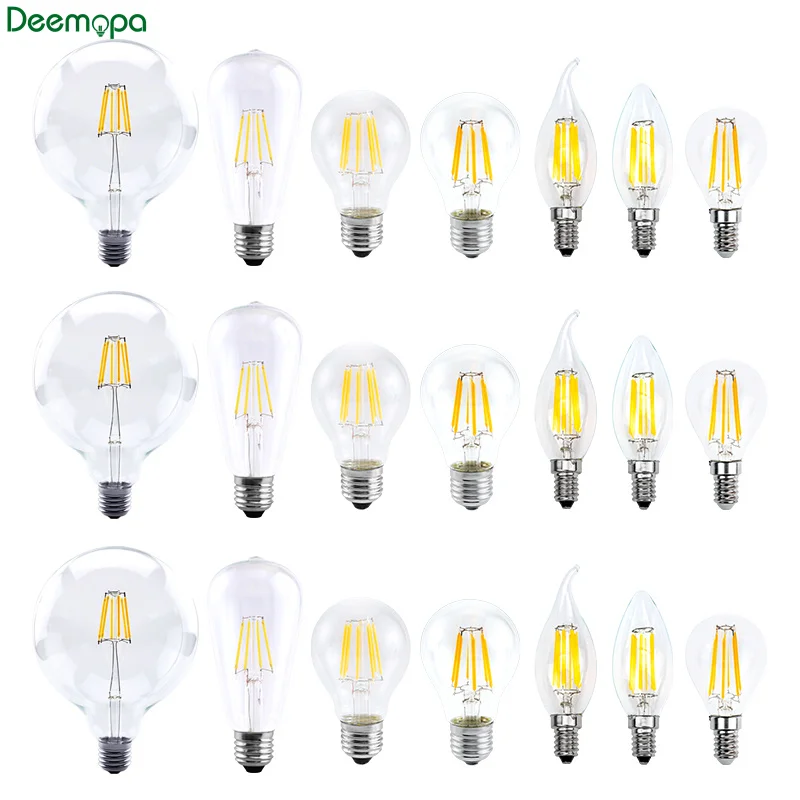 Bombilla de filamento LED E27 lámpara Retro Edison 220V 2W 4W 6W 8W E14 luz de vela Vintage globo iluminación de araña COB luz de decoración del hogar