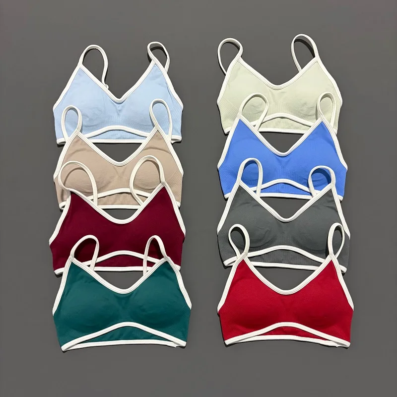 HISTELLO-Sujetador deportivo para mujer, ropa interior Sexy de punto, sujetador de línea de contraste, Top, ropa de Yoga sin costuras, ropa deportiva para correr, entrenamiento, sujetadores de gimnasio