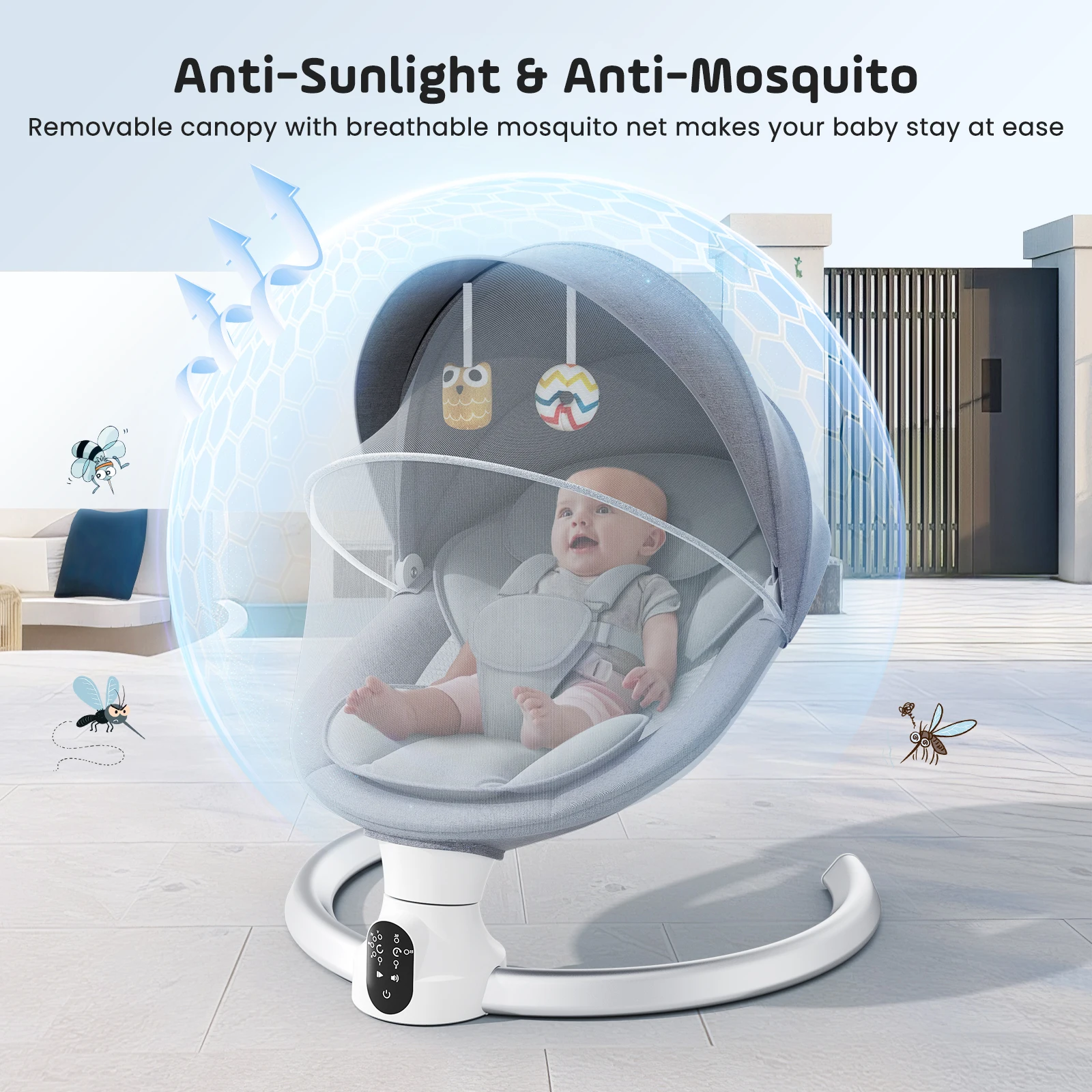 Columpio eléctrico para bebé, balanza para bebé con aplicación y control remoto desde el nacimiento hasta 9 kg, arnés de 5 puntos, báscula para bebé mejorada con 3 temporizadores