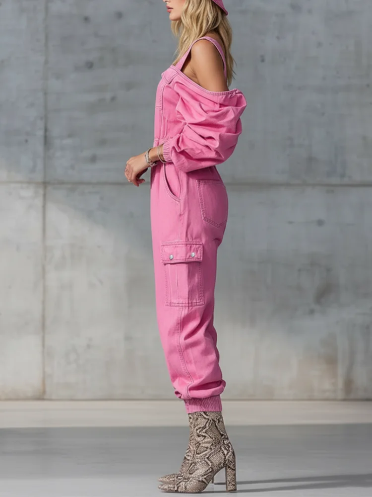 Mono Vaquero Vintage Primavera 2026 para Mujer, con Cierre, Hombros Descubiertos, Cintura Alta, Pantalones Cargo Holgados, Mono de Manga Larga