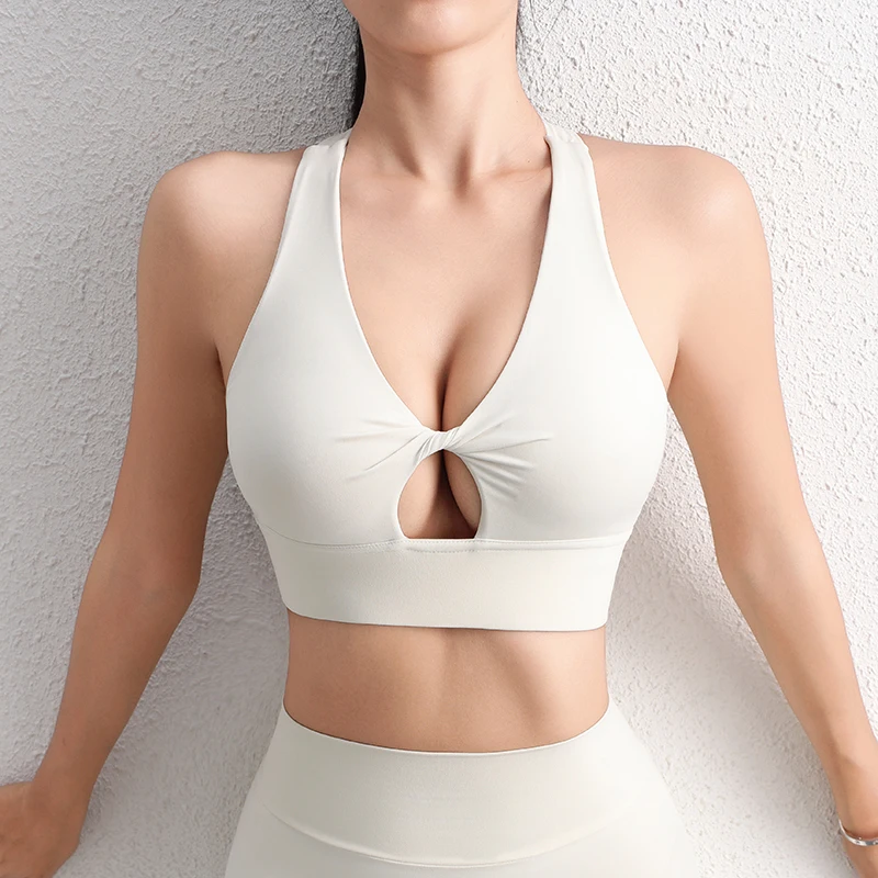 SOISOU-Top corto de nailon para Yoga para mujer, sujetador deportivo para gimnasio, almohadilla para el pecho, Top transpirable ajustado elástico extraíble, 6 colores