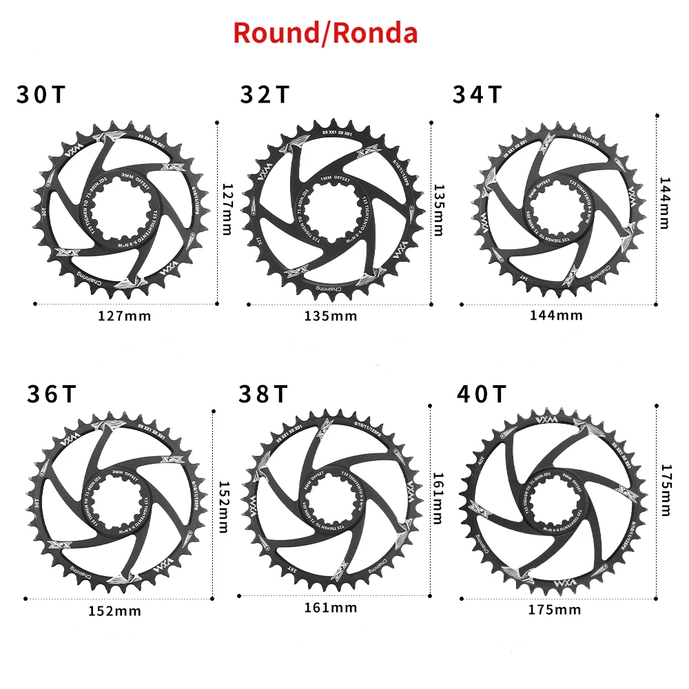 VXM plato de bicicleta 1/3/6mm Offset MTB bicicleta de carretera 30/32/34/36/38/40T rueda dentada para GXP 9/10/11/12 platos y bielas de velocidad