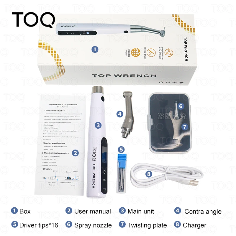 Llave eléctrica de torsión para implante Dental portátil, herramientas de reparación de implantes universales para odontología con tornillos de 16 Uds.
