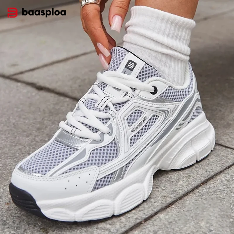 Baasploa, zapatos deportivos para mujer, zapatillas para correr ligeras y transpirables para exteriores, zapatillas informales de malla antideslizantes con cordones para correr para mujer