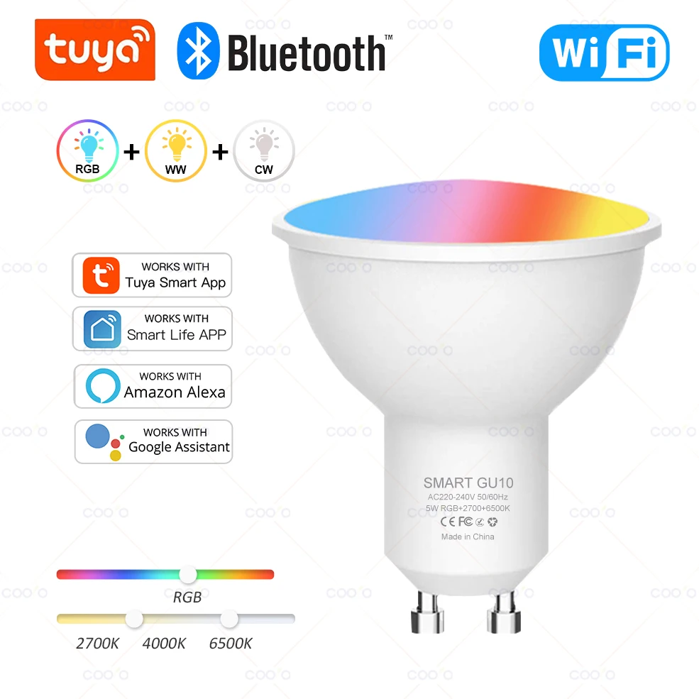 Tuya WiFi GU10 bombilla LED inteligente Bluetooth GU10 lámparas regulables aplicación Smart Life Control bombilla de foco funciona con Alexa Google