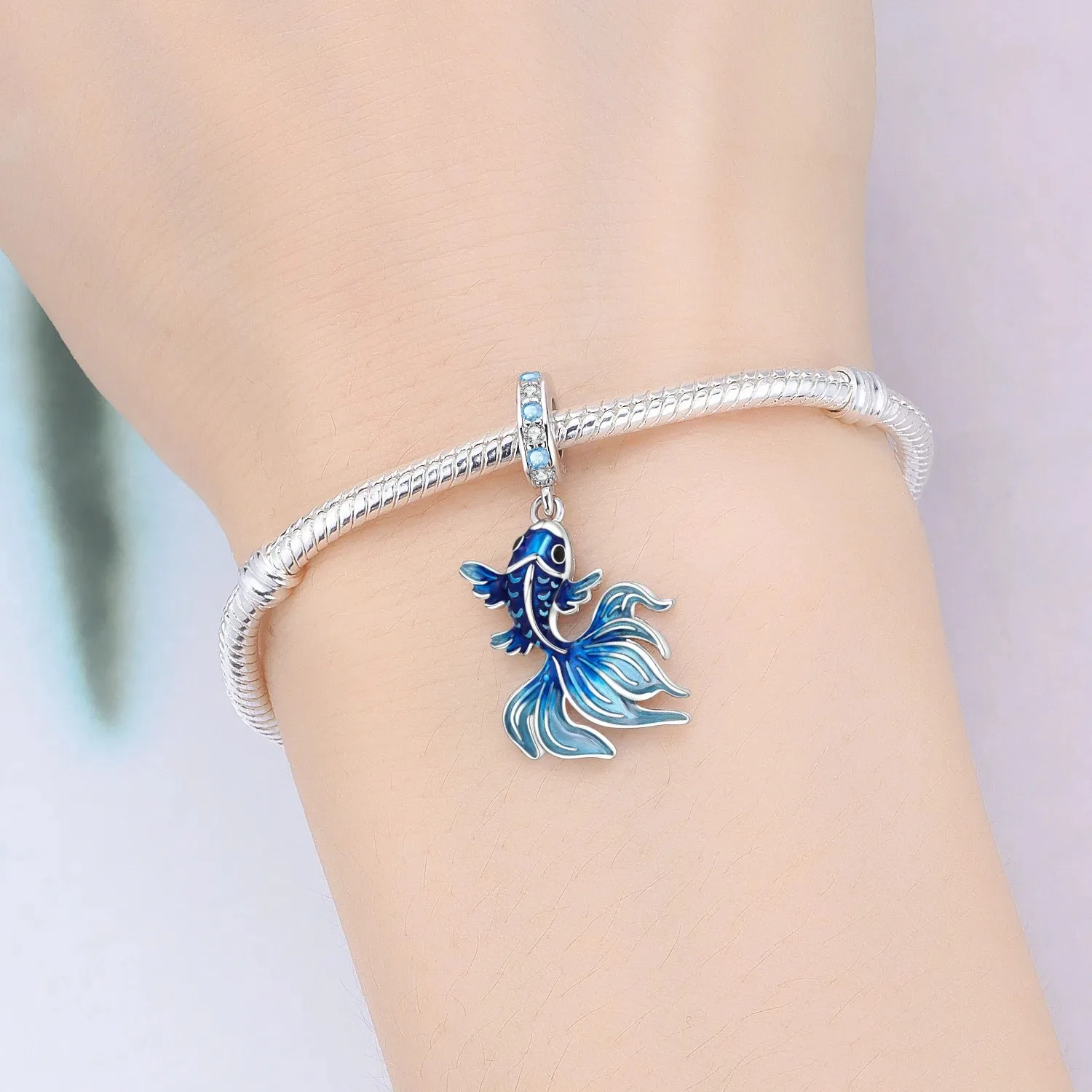 Colgante de plata de ley 925 con cuentas de la serie Blue Ocean, apto para pulsera DIY de la marca, joyería para mujer, regalos para novia