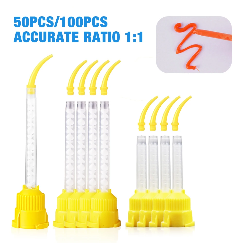 Puntas de mezcla Dental de 50/100 piezas, Materiales Dentales 1:1 para Material de goma de silicona ligero, suministros dentales desechables, tubo de mezcla