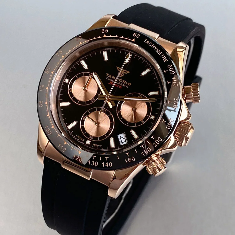 Reloj de lujo VK63 para hombre, cronómetro de negocios con movimiento de cuarzo, 39mm, acero/oro rosa, fecha, Esfera luminosa, cronógrafo completo