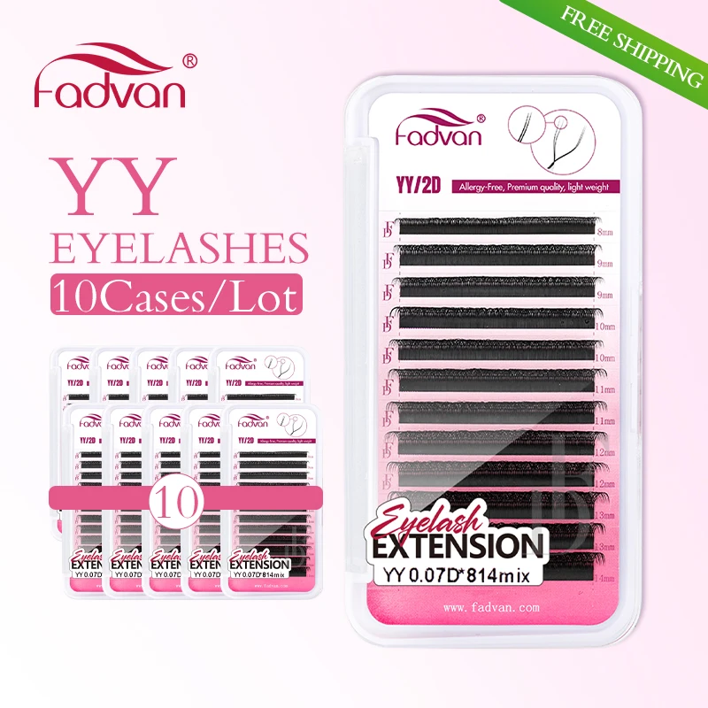 Fadvan 10 estuches de pestañas postizas en forma de YY, extensiones de pestañas de doble punta, pestañas negras preformadas, pestañas postizas brasileñas de visón sintético, envío gratis