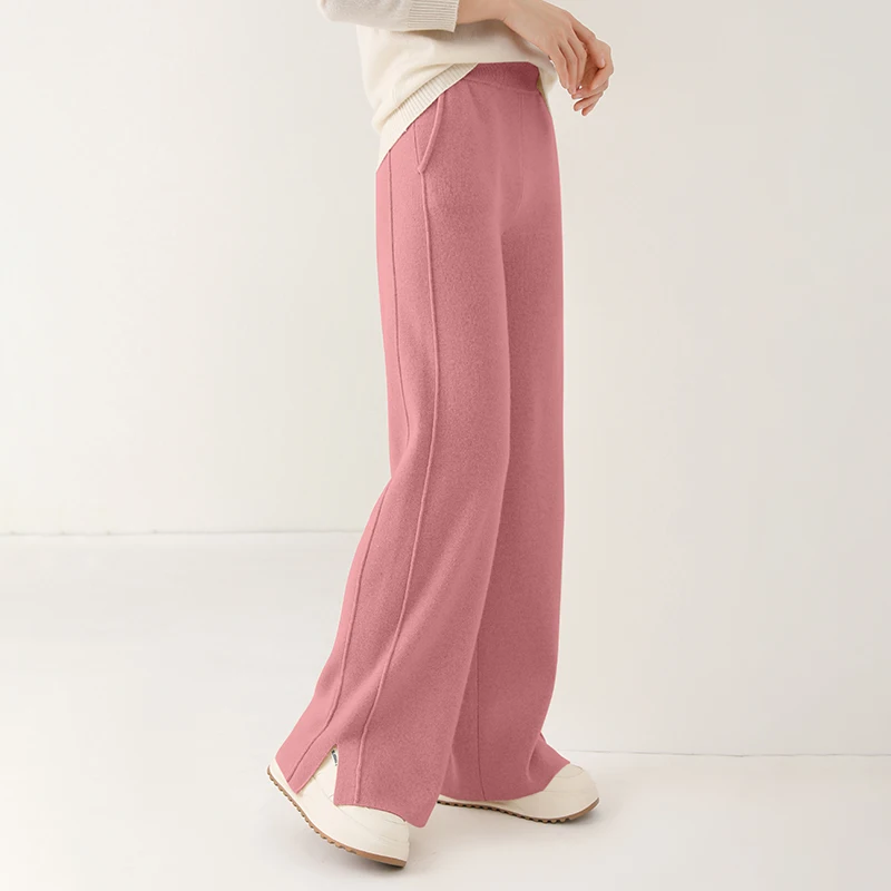 Pantalones de lana de cintura alta para mujer 2024, de ajuste holgado, de cachemira tejida, de pierna ancha, largos hasta el suelo, a la moda, ¡los más vendidos!
