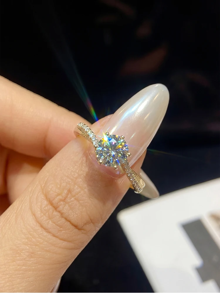 Anillos de Diamantes Moissanite Brillantes de Lujo con Brazo Trenzado Clásico de 6 Puntas, Color D, 1 Quilate, para Mujer, Joyería de Plata de Ley 925