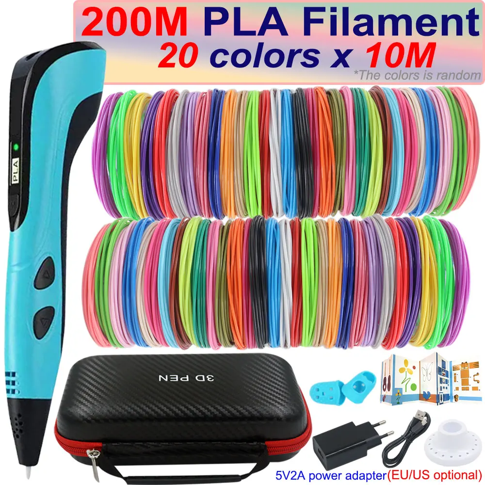 Nuevo bolígrafo 3D para niños, bolígrafo de impresión 3D con pantalla LCD, PLA de 200M y adaptador de corriente, Estuche De Viaje, regalo de cumpleaños y Navidad para niños