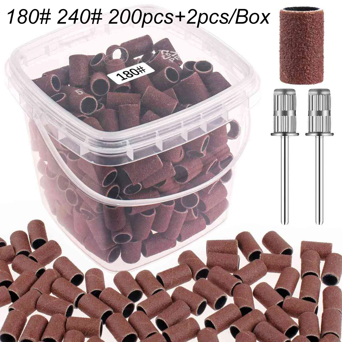 200+2 Piezas Caja de Bandas de Lijado Profesionales, Grano 240 180, para Brocas de Taladro de Uñas y Herramientas de Manicura Eléctrica