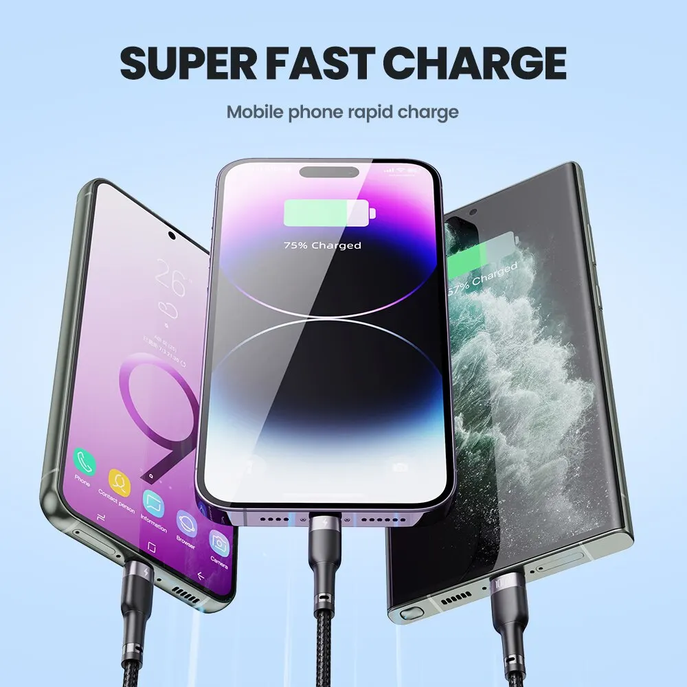 Toocki-Cable de carga Micro USB tipo C, 3 en 1, 6A, 100W, para iPhone 14, 13, 12, Huawei Honor, Xiaomi 13, ViVo, Oppo