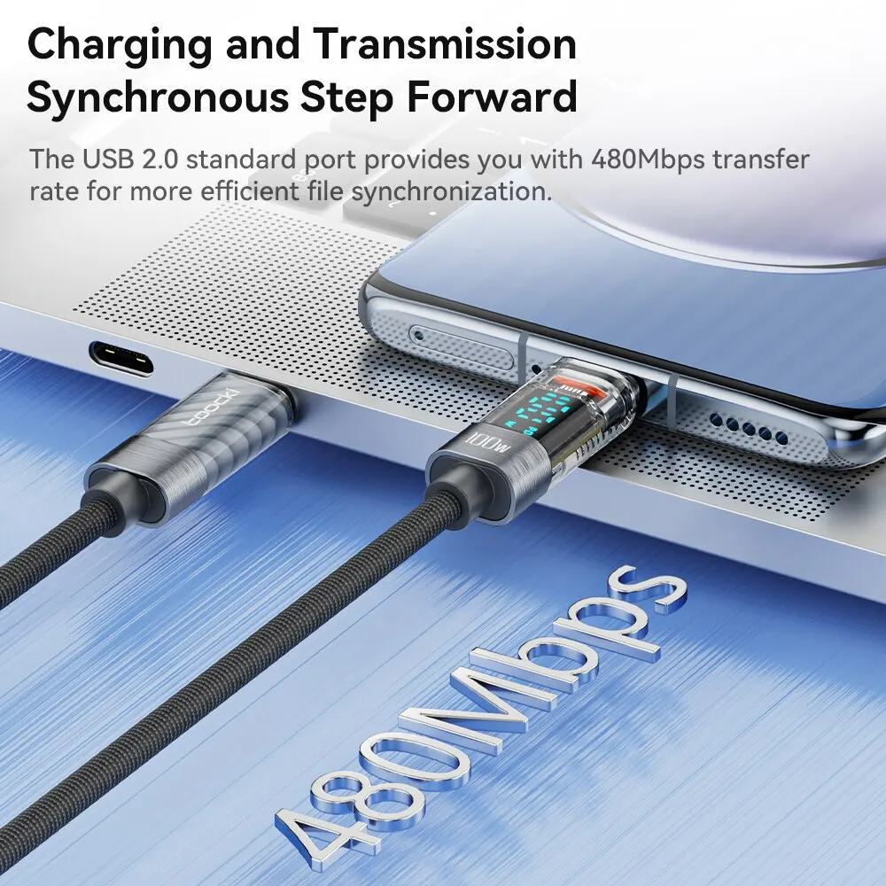 Toocki Tipo C a Tipo C Cable 100W PD Cargador de carga rápida USB C a USB C Cable transparente para Xiaomi Macbook