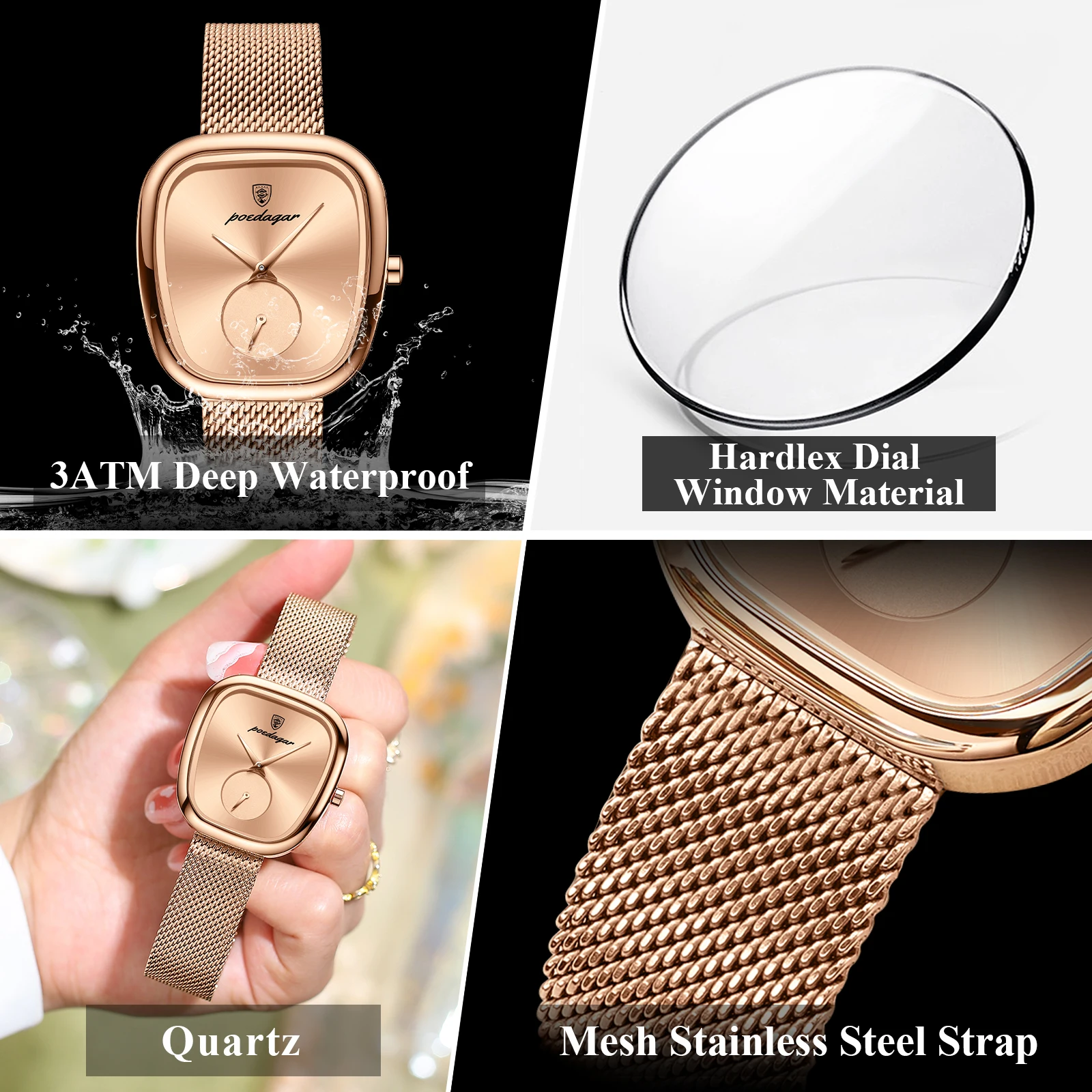 Reloj POEDAGAR de marca de lujo para mujer, relojes de malla de acero inoxidable resistentes al agua para mujer, Reloj de pulsera de cuarzo elegante a la moda para mujer