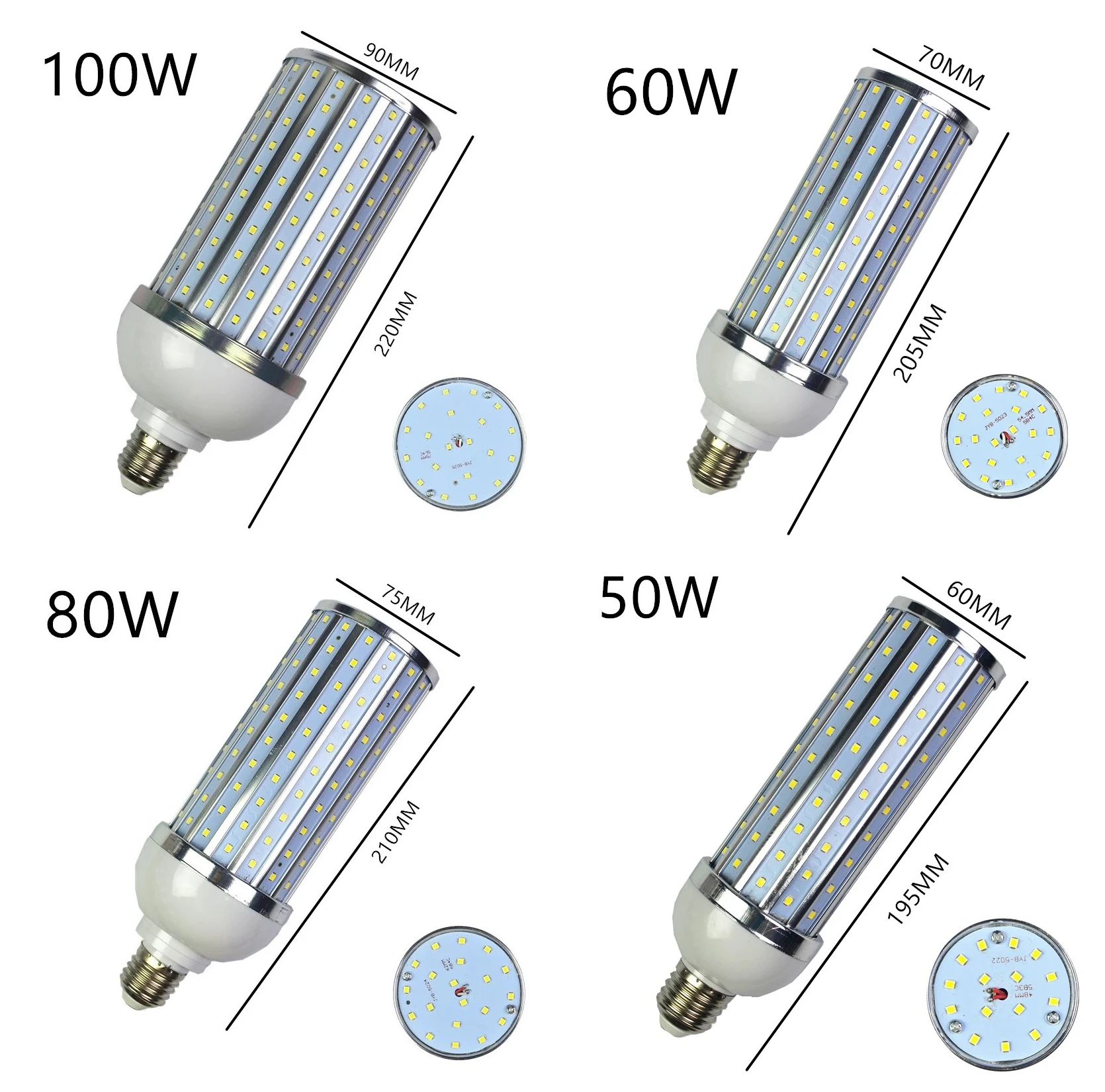 Bombilla LED de 250W, 200W, 100W, 80W, 60W, 50W, 40W, 30W y 25W, lámpara de carcasa de aluminio de 220V, E26, E27, E39, E40, luz de maíz, farola natural, blanco cálido