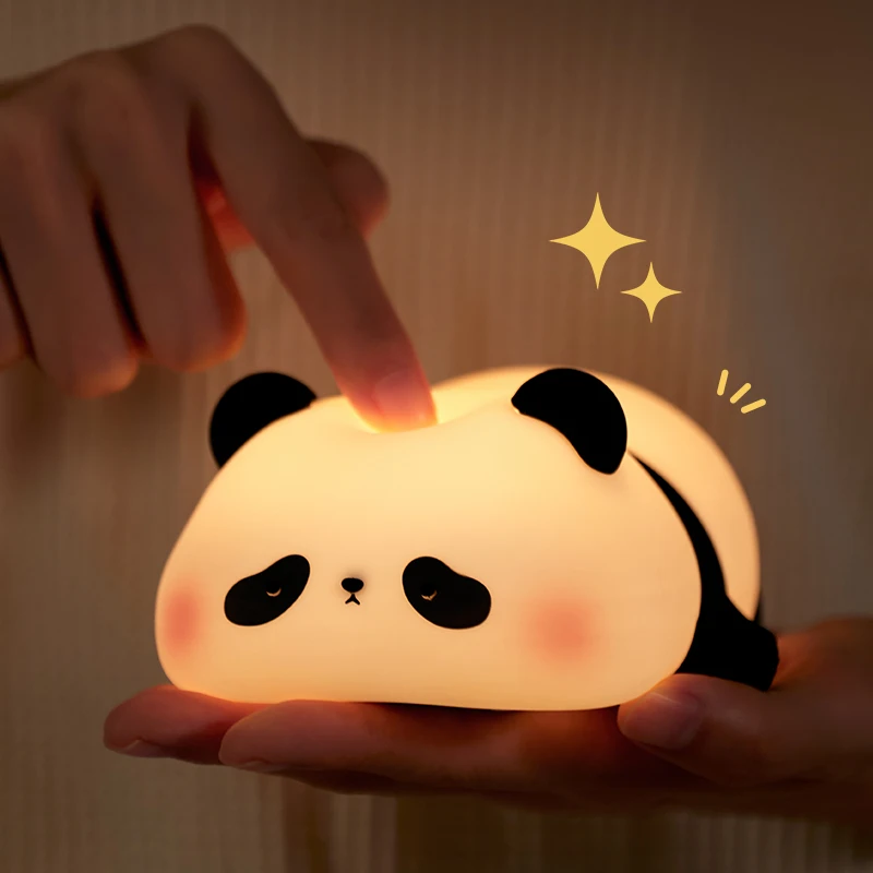 Luz LED nocturna de Panda, bonita luz nocturna de silicona, lámpara de noche táctil recargable por USB, lámpara de sincronización para dormitorio, decoración, regalo para niños