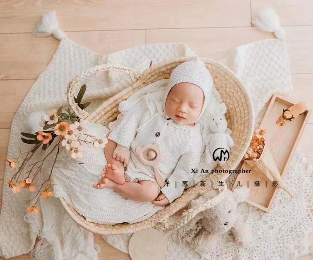 Paja canastillas newborn photography props vintage cuna bebe accesorios para fotografia de bebe recién nacido posando nido atrezzo fotografia bebe Cesta Recién Nacido with Handles newborn fotografia