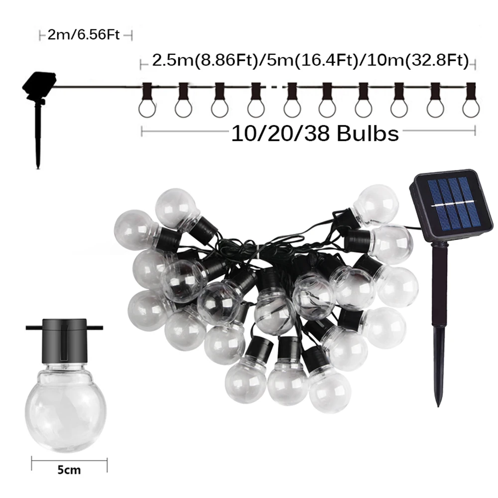 Guirnalda de luces LED solares para exteriores, guirnalda de luces de calle para Navidad, jardín, Camping, terraza, decoración de fiesta