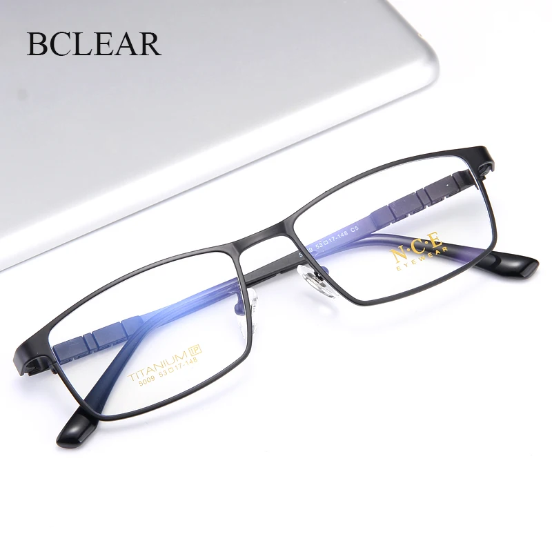 BCLEAR moda alta calidad titanio hombres gafas marco óptico gafas graduadas borde completo negocios cómodo peso ligero