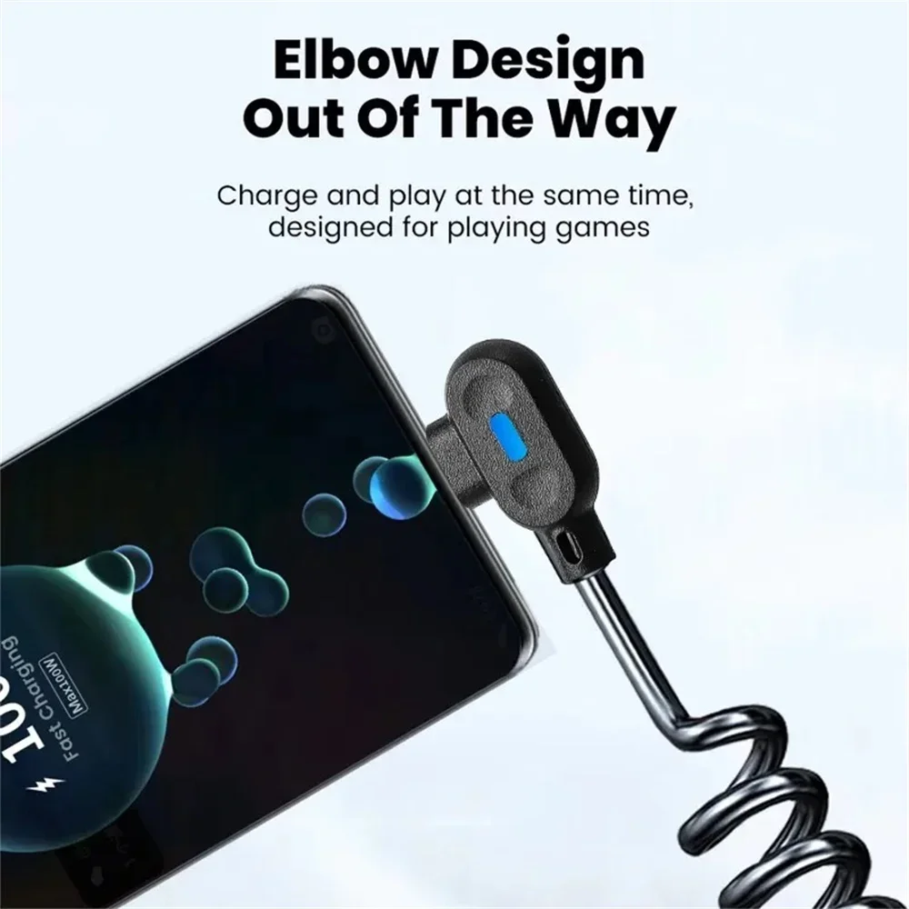 Cable de datos de resorte corto de carga rápida 6A, Cable de carga rápida de codo USB tipo C para Samsung, Huawei, Xiaomi, Cable de sincronización de cargador de teléfono