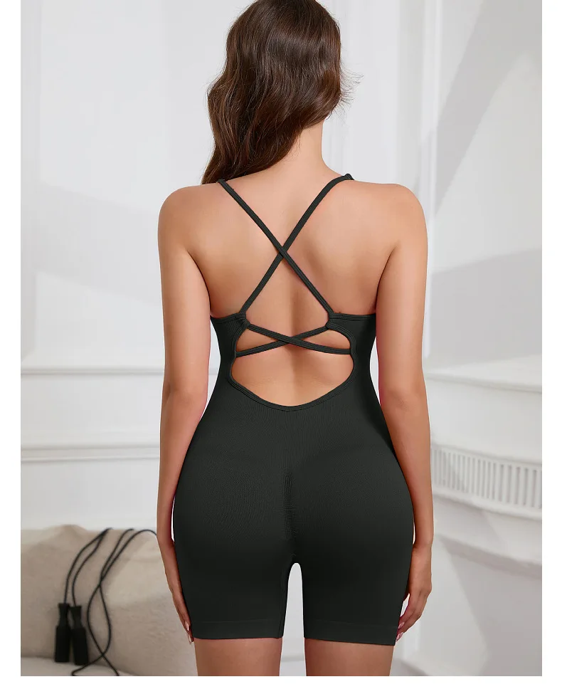 Mono de yoga sexy sin costuras color melocotón: tela de punto elástica y de secado rápido, almohadillas extraíbles, diseño a rayas, corte delgado para mujer