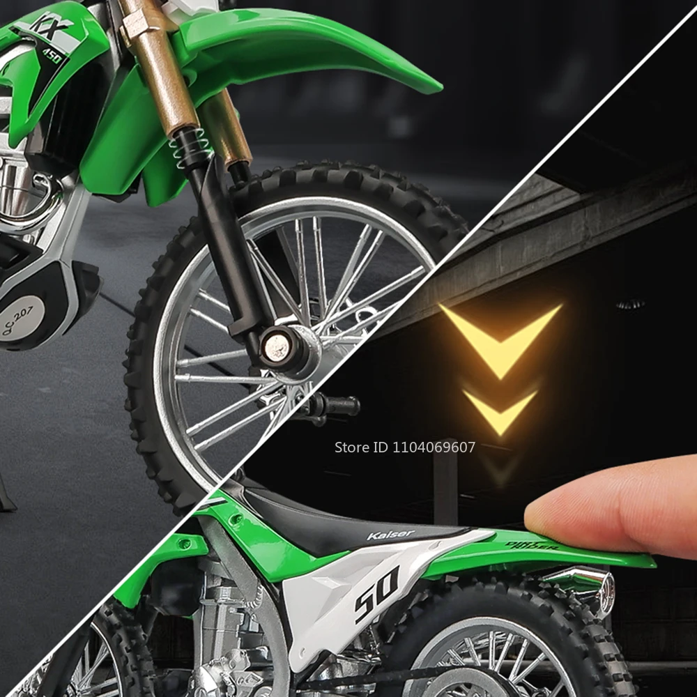 1:12 Kawasaki KX450 modelos de motocicletas de juguete aleación Diecast Ninja 400 motocicletas neumáticos de goma con absorción de impacto modelo juguetes regalo para niños