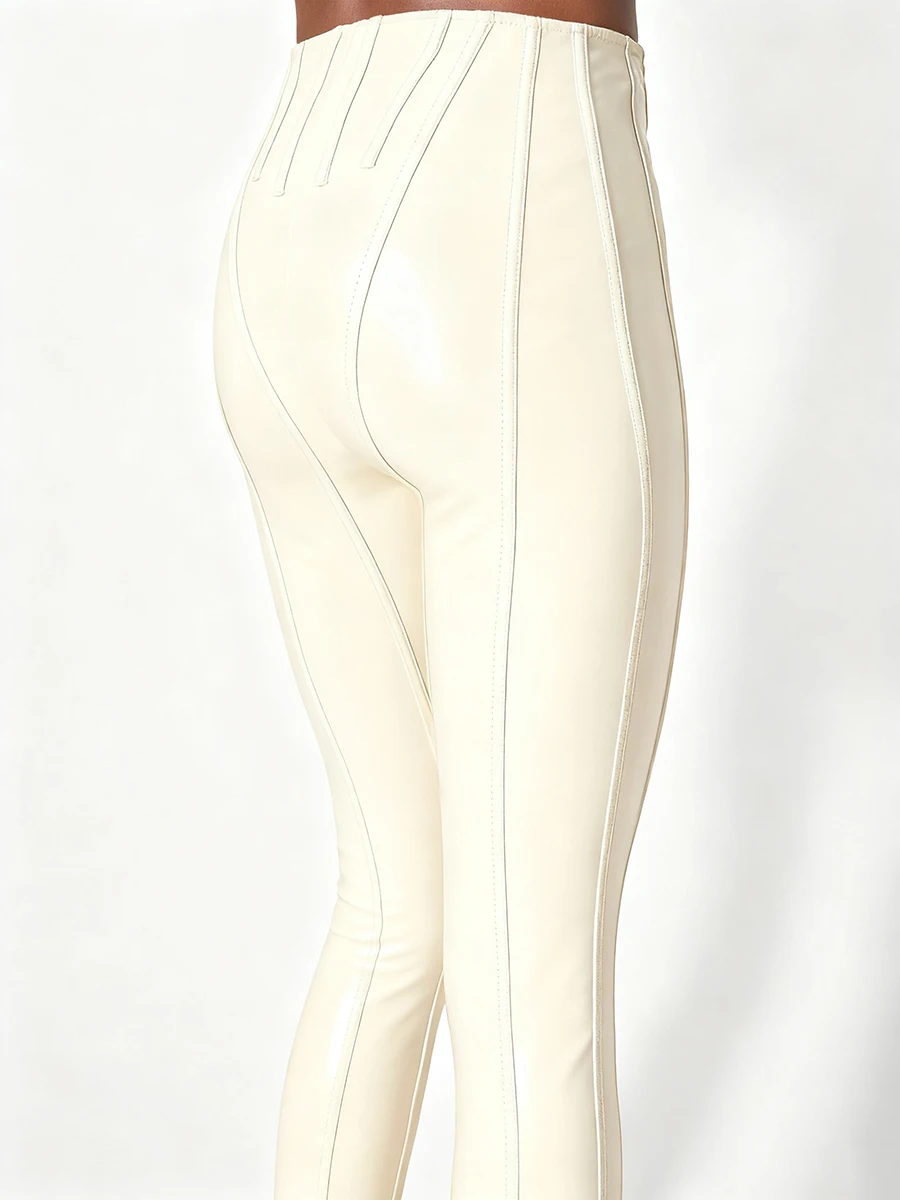TWOTWINSTYLE, pantalones minimalistas lisos adelgazantes con decoración de línea empalmada para mujer, pantalones de tiburón a la moda de cintura alta para mujer, novedad de otoño