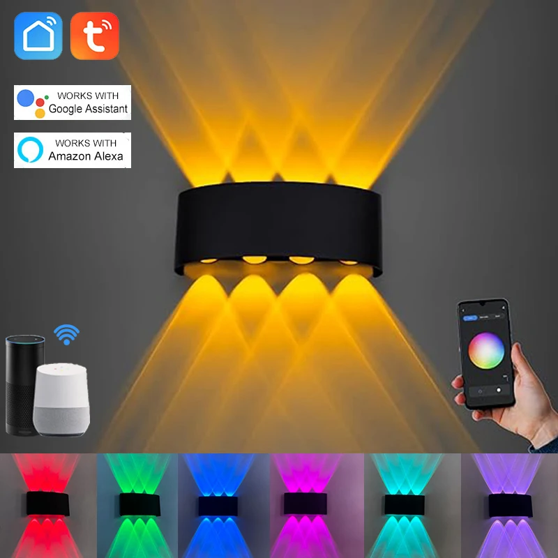 Lámpara de Pared Inteligente Tuya con Control de Subida y Bajada, Luz RGB para Exteriores, Porche, Jardín, Fiestas, Compatible con Alexa y Google