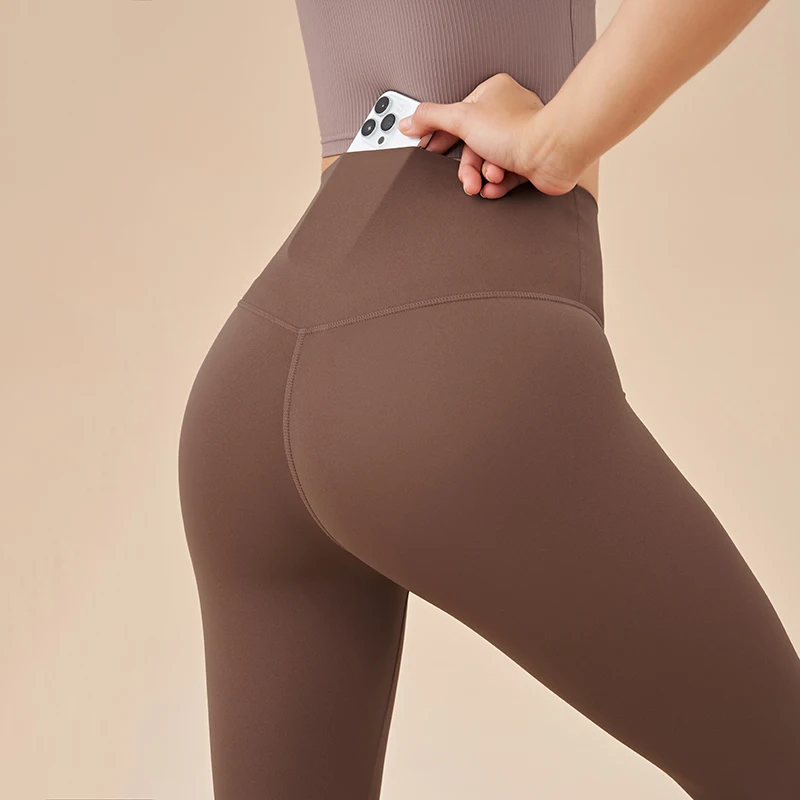 SOISOU-nylon pantalones de mujer yoga de siete puntos con pantalones de fondo para el Fitness sexy cintura alta ajustada, transpirable y elástica pantalones deportivos para niñas de 13 colores